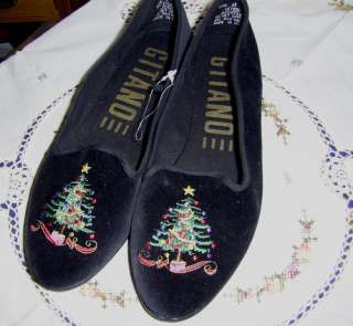 Ugly Christmas Sweater Party Women Shoes Flats Black Felt Embroidered 