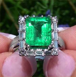 Vintage Estate 5.14 ct Natural SI Colombian Emerald Diamond Ring Solid 