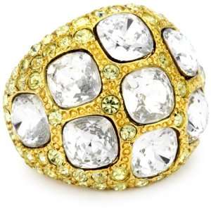 Kenneth Jay Lane Gold, Jonquil and Crystal Stones Dome Adjustable Ring