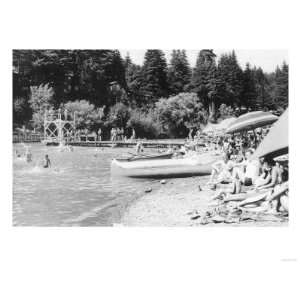  View of Sunbathers and Swimmers on Beach   Rio Nido, CA 