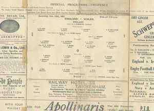 ENGLAND v WALES 1921 RUGBY PROGRAMME + TICKET 15 JANUARY   TWICKENHAM 