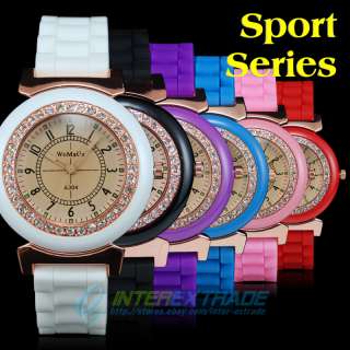   Crystal Bezel Arabic Numerals Silicone Lady Girl Sport Watch  