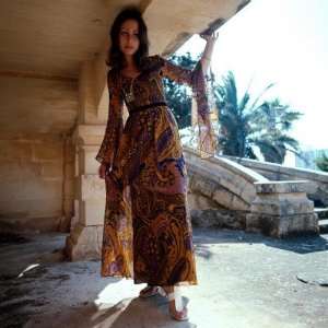  Retro Fashion Model in Chiffon Dress, Ibiza, Seventies 