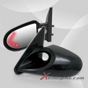 Universal Racing Side Mirrors /w Red LED Turn Signal Lights   Black 