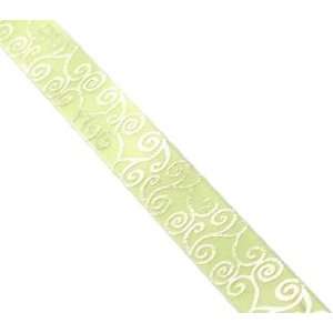 Limelight Yellow with Silver Swirls 5/8 Rococo Satin Ribbon   10 yard 