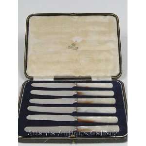  Set of 6 Butter Knives with Mother Of Pearl Handles and 