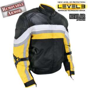Armored Black/Yellow Tri Tex Fabric Leather Trim Jacket  