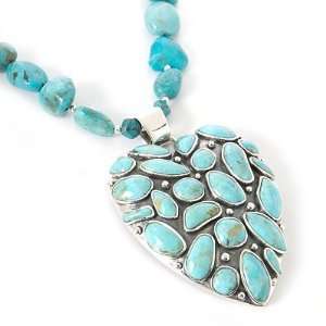  Sterling Silver 18 Turquoise Nugget Heart Necklace w/ 2 