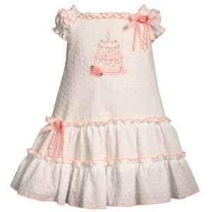 Bonnie Jean Baby/Infant Girls 12M 24M WHITE PINK EMBROIDERED CLIPDOT 