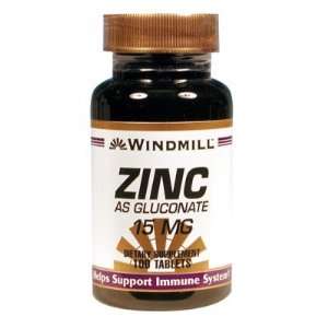  Windmill  Zinc as Gluconate, 15mg, 100 Tablets Health 
