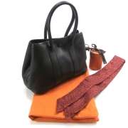 HERMES Leather GARDEN PARTY TPM Tote Bag Black w Twilly  