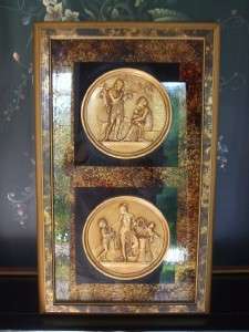 Vintage 1960s Framed Art 2 Gold Figurative Medallions by Turner Wall 