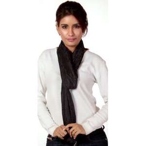 Gray Black Cashmere Stole with Self Weave   Pure Wool 