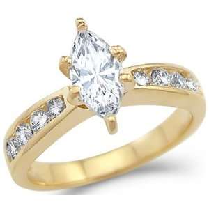 Size  13   Solid 14k Yellow Gold Solitaire Marquise CZ Cubic Zirconia 