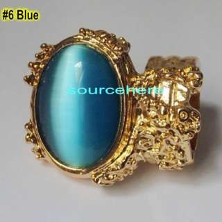   Oval Cocktail Ring Iconic Gold Tone Punk Turquoise Knuckle Rings Band