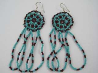 Handmade Turquoise & Brown Glass Seed Bead Earrings 3  