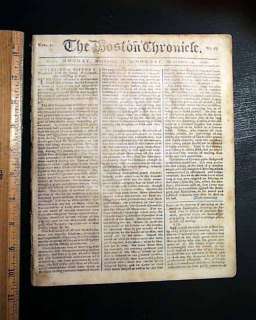 BOSTON TROUBLES Pre Revolutionary War 1768 Newspaper *  
