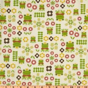 44 Wide Kokka Trefle Oxford Cotton Canvas Frogs Cream Fabric By The 