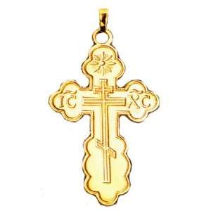  Three Barred Cross 14KT Gold, Christian Orthodox Cross 