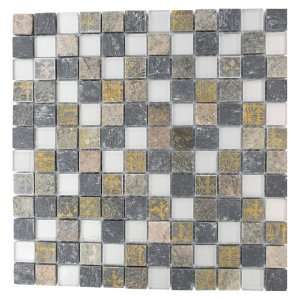  Etched Silver Birch Blend 1X1 Marble & Glass Tiles