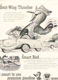 ETHYL ROAD BIRDS THRASHER CARTOON ART Vintage Ad 1955  