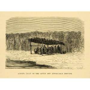  1875 Wood Engraving Ajoupa Hut Antis Ashaninka Indians 