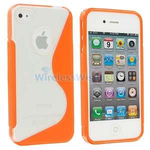 Clear Orange S Shape TPU Hard Rubber Skin Case Cover for iPhone 4S 4G 