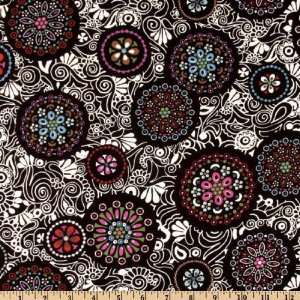  45 Wide Penelope Floral Medallions Black Fabric By The 