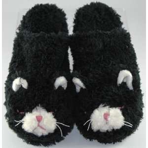 Warm Whiskers Heated Lavender Black Kitty Cat Slippers   Large