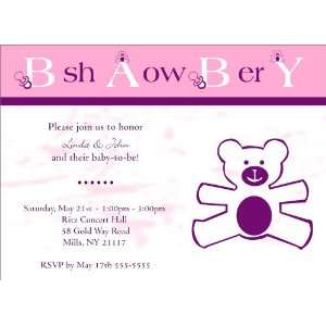  Beary Purple Invitation   100 Cards Baby