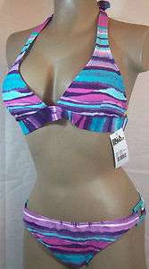 Billa Bong Womens Swimwear Blue 2 Piece Halter Bikini Top & Bottom Set 