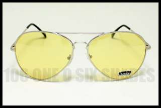 Aviator Sunglasses Vintage Retro Style Silver Metal with yellow lenses