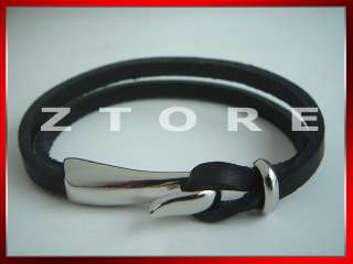 Mens BLACK Wristband Bracelet★GENUINE LEATHER★LB5#Z6  