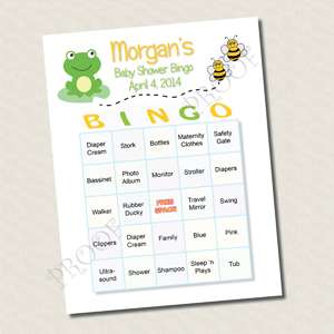 40or80 UNIQUE FROGS BEES MONKEYS BABY SHOWER BINGO CARDS Girl Boy 