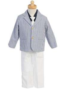 Lito Blue Striped Seersucker 4 pc Boys Suit  