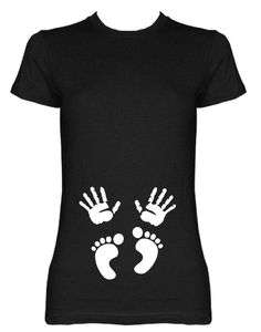 Baby Hands Hand and Feet Pushing Out Funny Maternity Tee T Shirt 