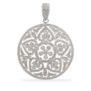 Hearts and Flowers Round Pendant Rhodium over Sterling Silver, 16 inch