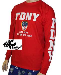 MENS FDNY RED FIRE DEPT NEW YORK CITY OFFICIAL LICENSED LONG SLEEVE 
