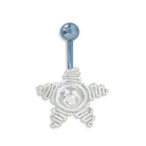 Belly Button Ring Solid Titanium Flower Design with Jewel   TUB21