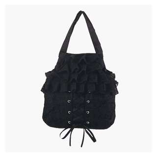  Black Satin Lace Up Front Overlay Lolita Handbag