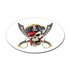   Oval) Pirate Skull with Bandana Eyepatch Gold Tooth 