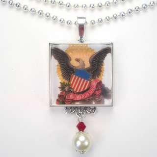 4TH OF JULY USA BALD EAGLE CREST CHARM PENDANT NECKLACE  