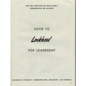Look To LOCKHEED For Leadership.  1940 Lockheed Aircraft Ad 