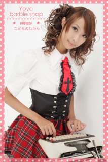 Japan Cosplay emo Gothic England Punk Red plaid Tie Black school girl 