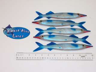 Ballyhoo Soft Bait Trolling Lures, (5) 9.5 Saltwater Lures, Blue/Red 
