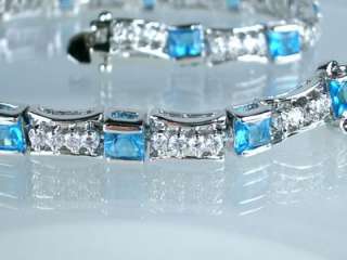5ct PRINCESS AQUAMARINE BLUE CREATED DIAMOND BRACELET  