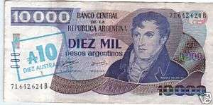 Argentina 10.000 Pesos Bank Note Paper Money SEALED  