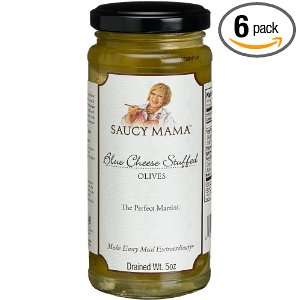 Saucy Mama Blue Cheese Stuffed Olives, 5 Ounce Boxes (Pack of 6 