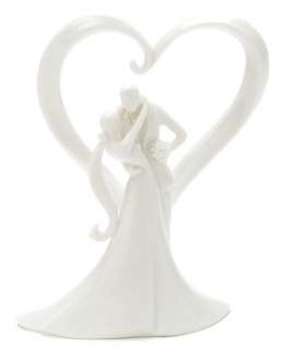 Traditional White Porcelain Heart Bride & Groom Wedding Cake Top 