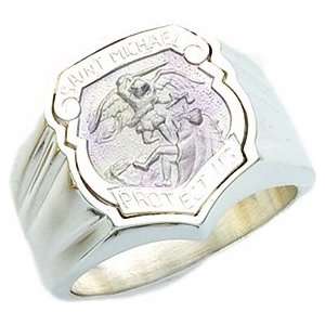  Mens Stering Silver Saint Michael Police Ring (Size 8) Jewelry